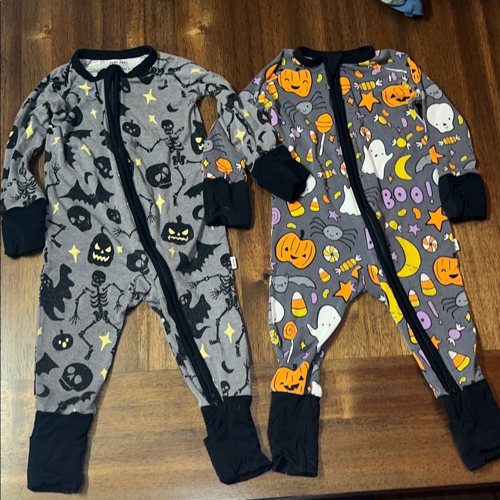 2 Little Sleepies 3-6m Halloween Kids Footies - Black and Orange